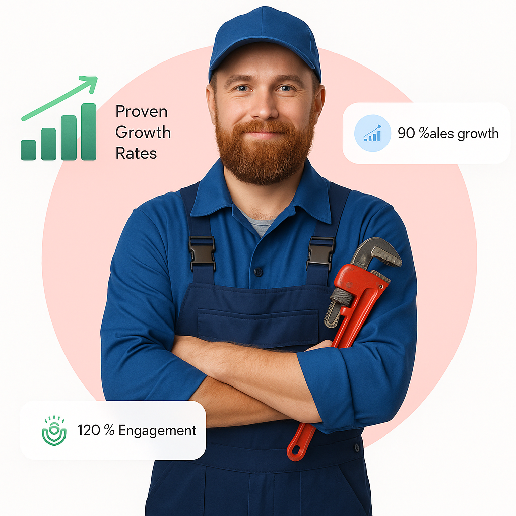 Social media marketing for plumbers illustration with Facebook and LinkedIn icons